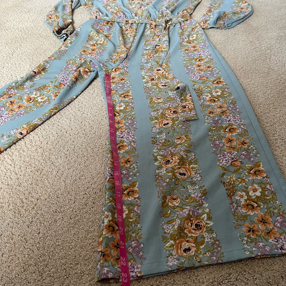June & Hudson Blue Wrap Jumpsuit with Bishop Sleeves - Picture 9 of 10